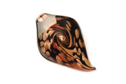 Glasschmuck, Anhänger aus Muranoglas - schwarz rosa gold - Blattform