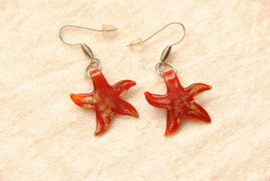 Ohrhänger aus Muranoglas Seestern Anhänger in rot