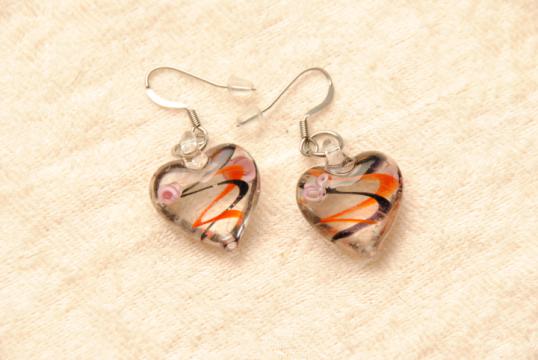 Ohrringe aus Glas im Murano-Stil - rot/schwarz - Ohrhänger Herz Form