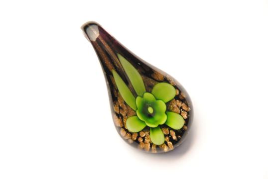 Schmuck aus Muranoglas - schwarz-grün - Tropfen Form mit Blume