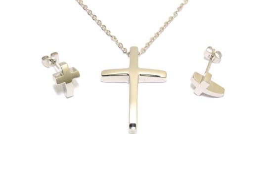 Set Kette, Anhänger und Ohrstecker Kreuz aus 304 Edelstahl