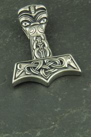 Großer Odins Hammer mit Maske und Raben, Wikinger Halsketten Anhänger aus Edelstahl