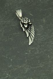 Kleiner Flügel mit Rose, Edelstahl Schmuck Anhänger für Halsketten