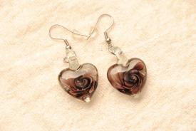 Ohrringe aus Glas im Murano-Stil - lila - Ohrhänger Herz Form