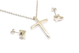 Set Kette, Anhänger und Ohrstecker Kreuz aus 304 Edelstahl